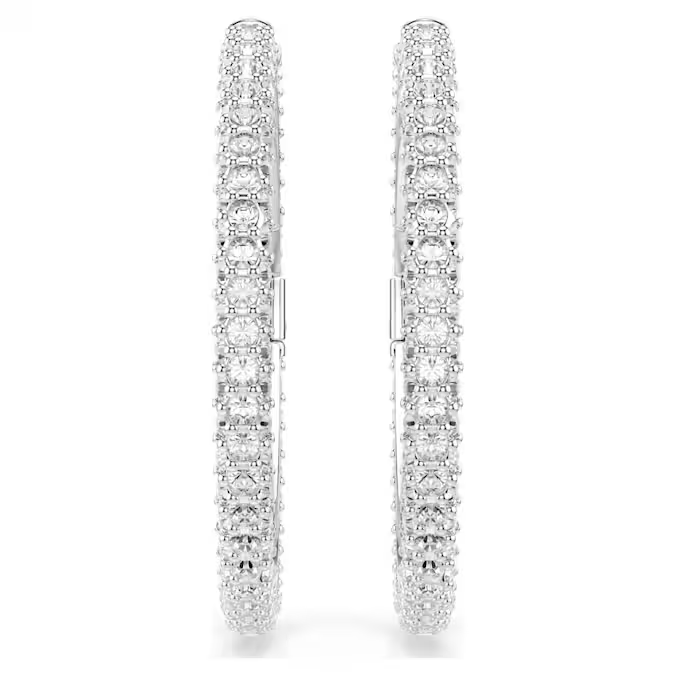 Dextera hoop earrings Round cut, White, Rhodium plated