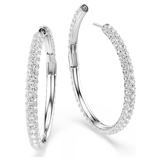 Dextera hoop earrings Round cut, White, Rhodium plated