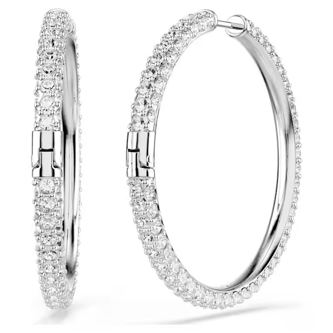 Dextera hoop earrings Round cut, White, Rhodium plated