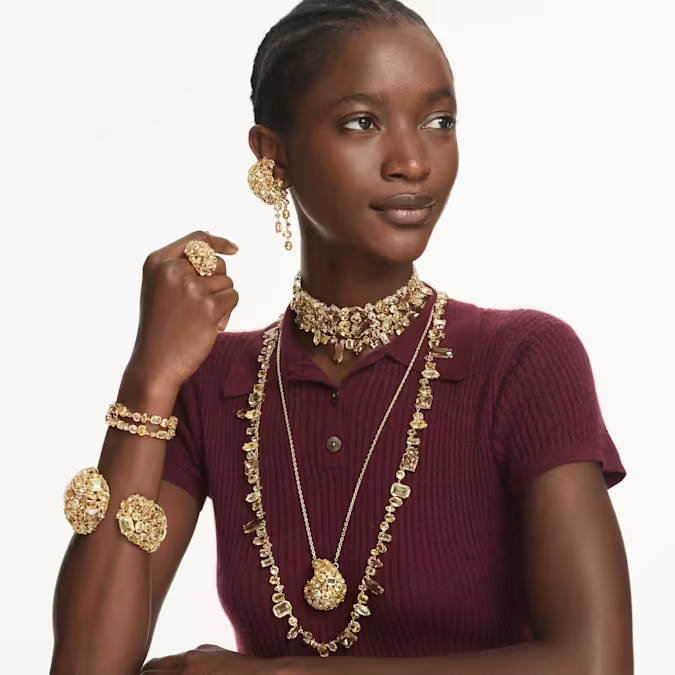 Gema necklace Mixed cuts, Yellow, 18K gold finish