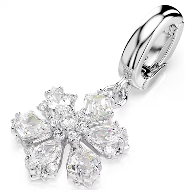 Idyllia charm Mixed cuts, Snowflake, White, Rhodium plated
