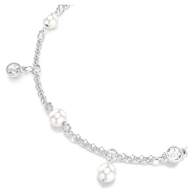 Imber bracelet Crystal pearl, Round cut, White, Rhodium plated