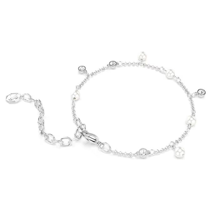 Imber bracelet Crystal pearl, Round cut, White, Rhodium plated