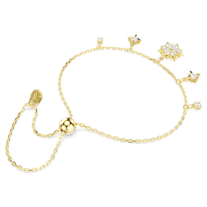 Magic bracelet Mixed cuts, Snowflake, White, 18K gold finish