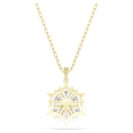 Magic pendant Mixed cuts, Snowflake, White, 18K gold finish