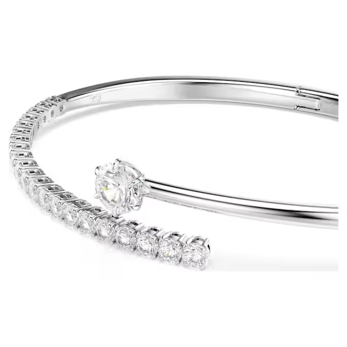 Matrix bangle Round cut, White, Rhodium plated