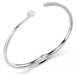 Matrix bangle Round cut, White, Rhodium plated