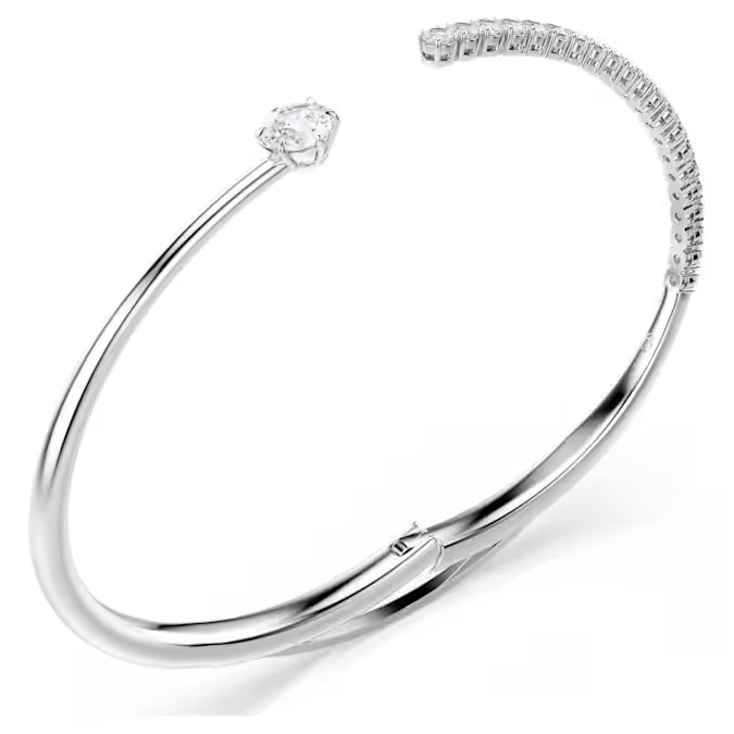 Matrix bangle Round cut, White, Rhodium plated