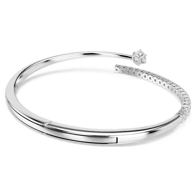 Matrix bangle Round cut, White, Rhodium plated