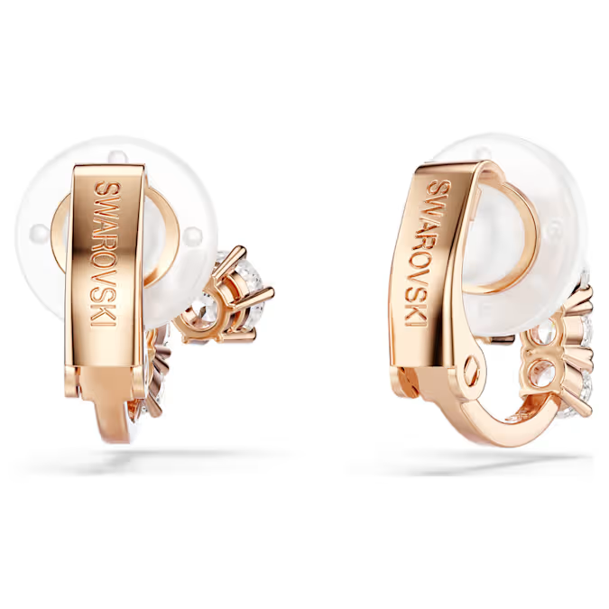 Matrix clip earrings Round cut, White, 18K rose gold finish