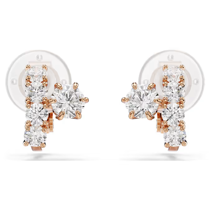 Matrix clip earrings Round cut, White, 18K rose gold finish
