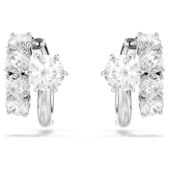 Matrix hoop earrings Round cut, White, Rhodium plated