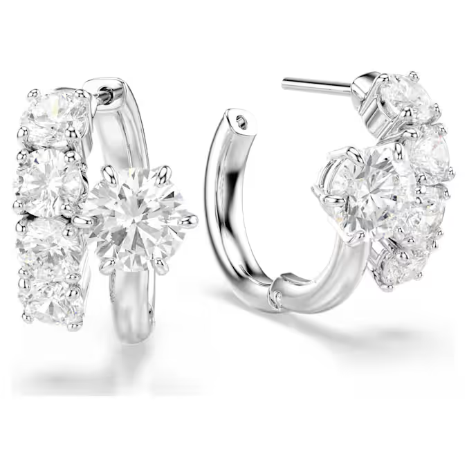 Matrix hoop earrings Round cut, White, Rhodium plated