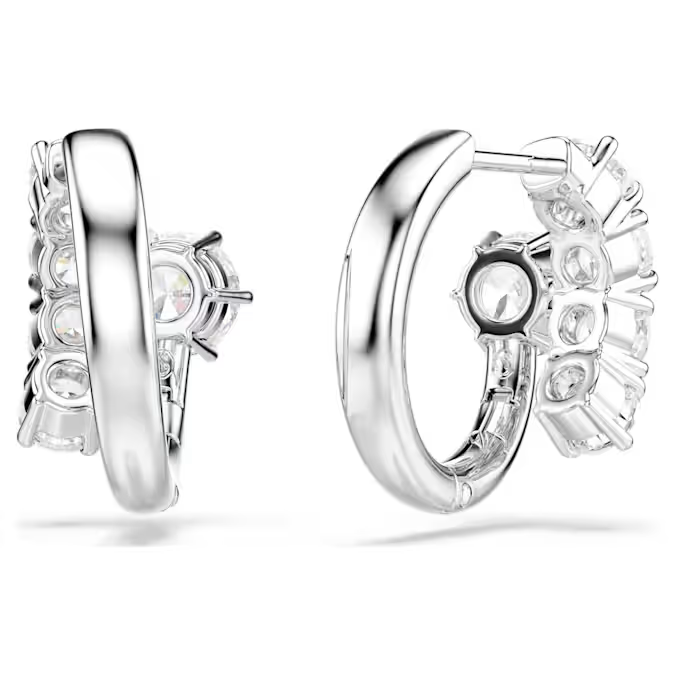 Matrix hoop earrings Round cut, White, Rhodium plated