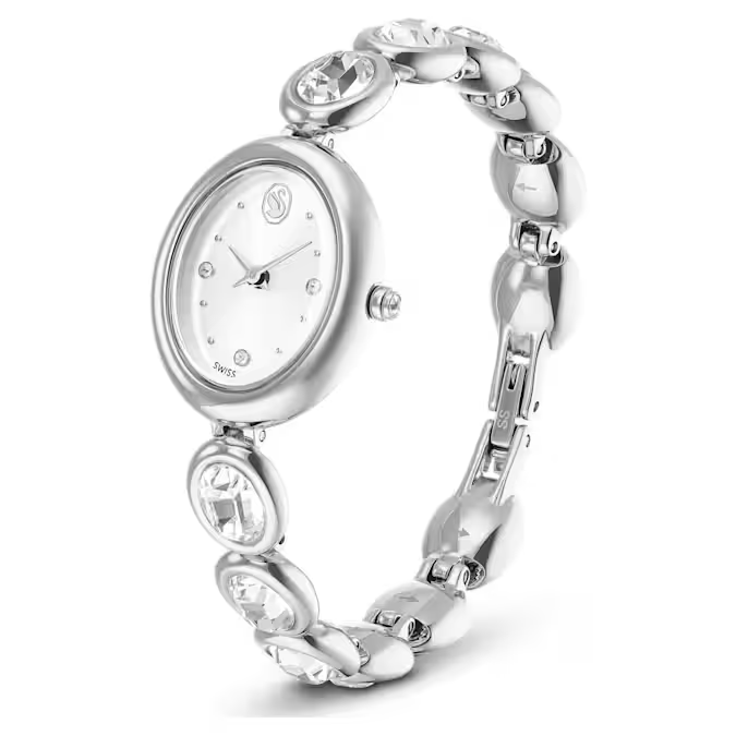 Imber oval watch Swiss Made, Metal bracelet, Silver tone, Stainless steel