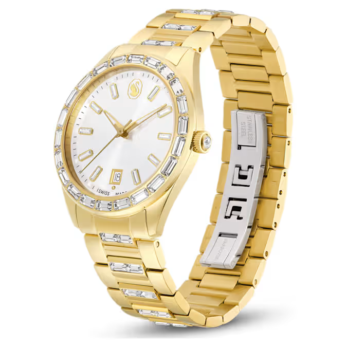 Matrix date watch Swiss Made, Metal bracelet, Gold tone, Gold-tone finish