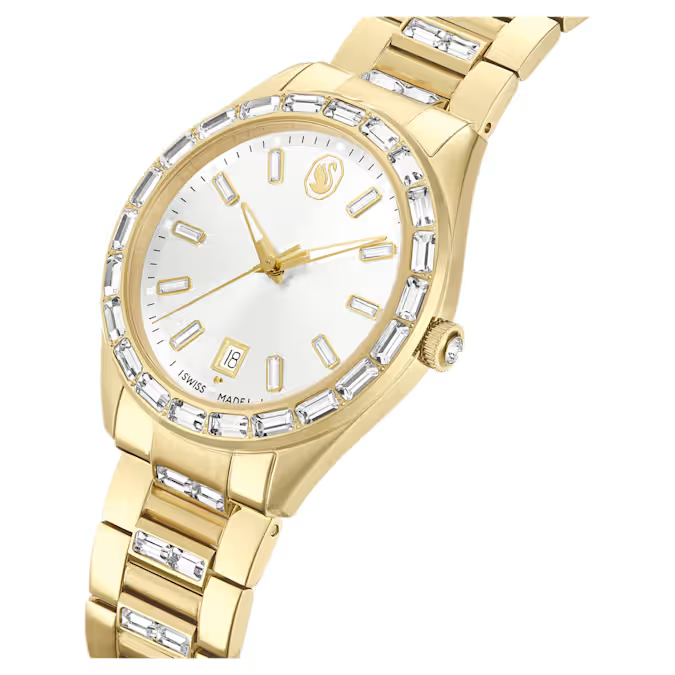 Matrix date watch Swiss Made, Metal bracelet, Gold tone, Gold-tone finish
