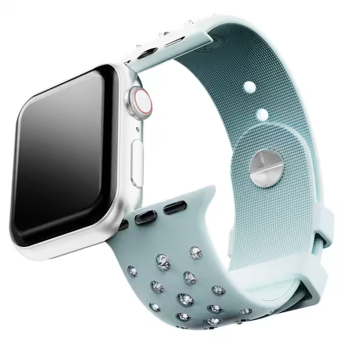Watch strap Silicone with stitching, Green, Stainless steel