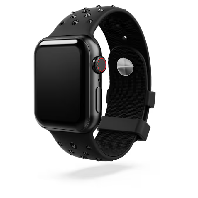 Watch strap Silicone with stitching, Black, Stainless steel