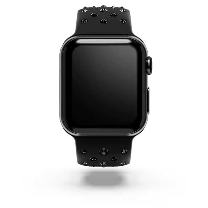 Watch strap Silicone with stitching, Black, Stainless steel