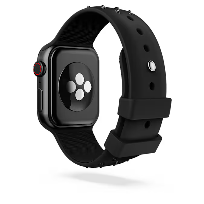 Watch strap Silicone with stitching, Black, Stainless steel