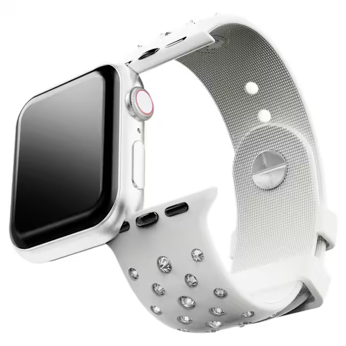 Watch strap Silicone with stitching, Gray, Stainless steel