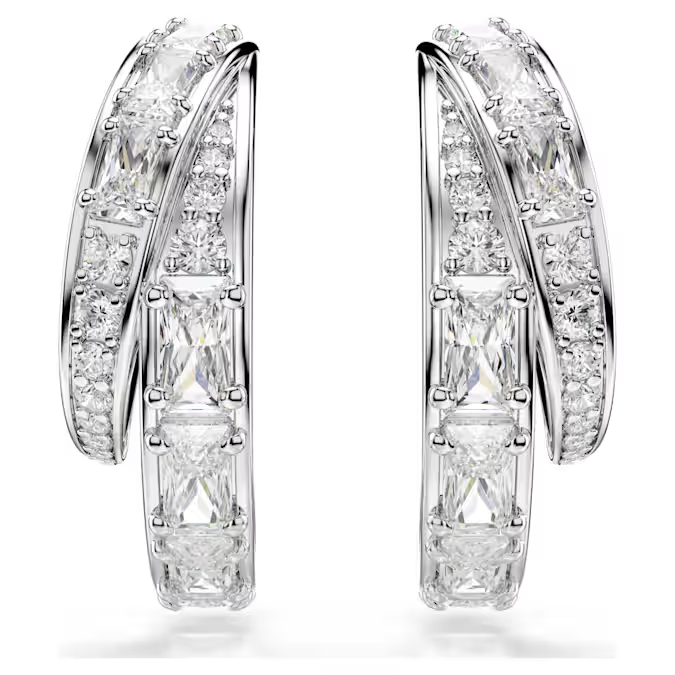 Vienna hoop earrings Mixed cuts, White, Rhodium plated