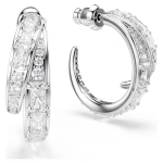 Vienna hoop earrings Mixed cuts, White, Rhodium plated