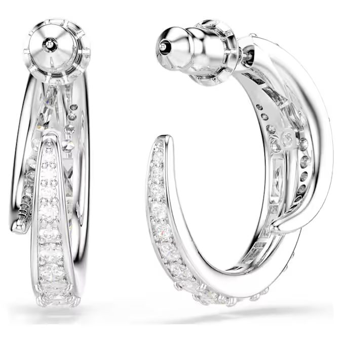 Vienna hoop earrings Mixed cuts, White, Rhodium plated