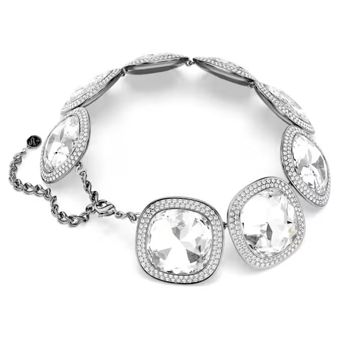 Una Angelic choker Cushion cut, White, Ruthenium plated