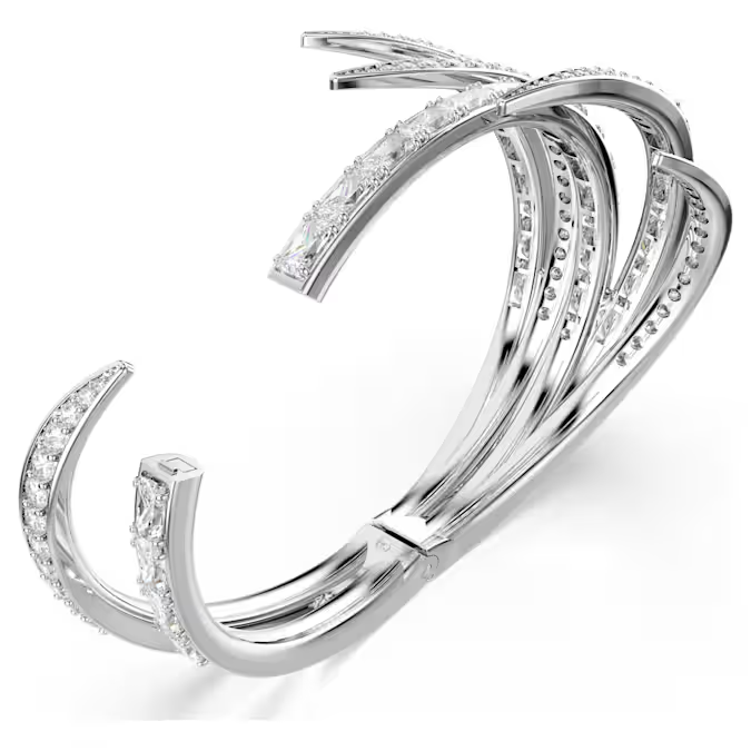Vienna bangle Mixed cuts, White, Rhodium plated