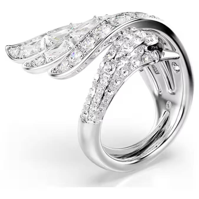 Vienna cocktail ring Mixed cuts, Swan, White, Rhodium plated