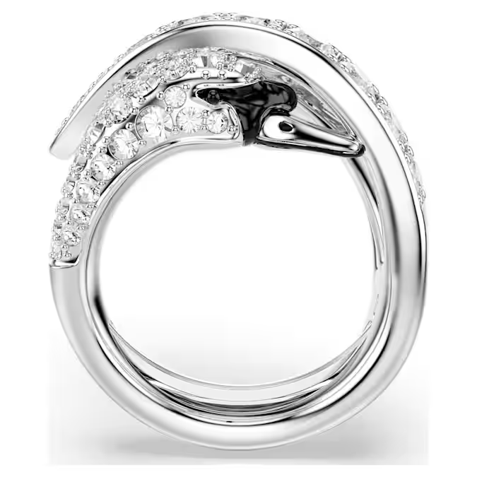 Vienna cocktail ring Mixed cuts, Swan, White, Rhodium plated
