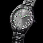 Matrix date watch Swiss Made, Metal bracelet, Silver tone, Stainless steel