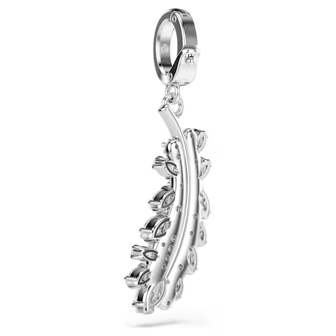 Vienna charm Mixed cuts, Feather, White, Rhodium plated
