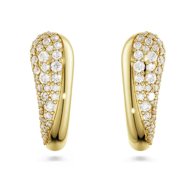 Classica hoop earrings Round cut, White, Sterling silver, 18K gold finish