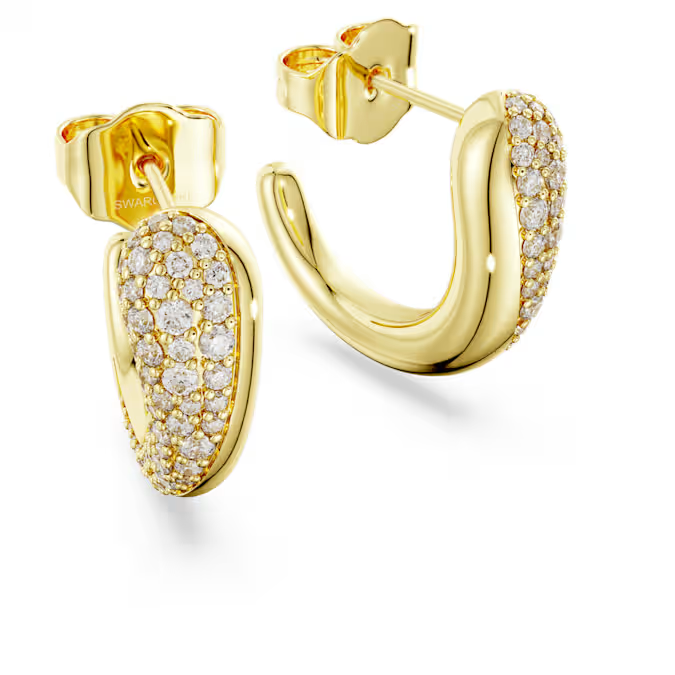 Classica hoop earrings Round cut, White, Sterling silver, 18K gold finish