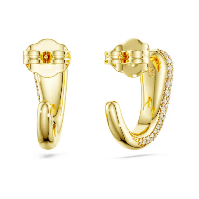 Classica hoop earrings Round cut, White, Sterling silver, 18K gold finish