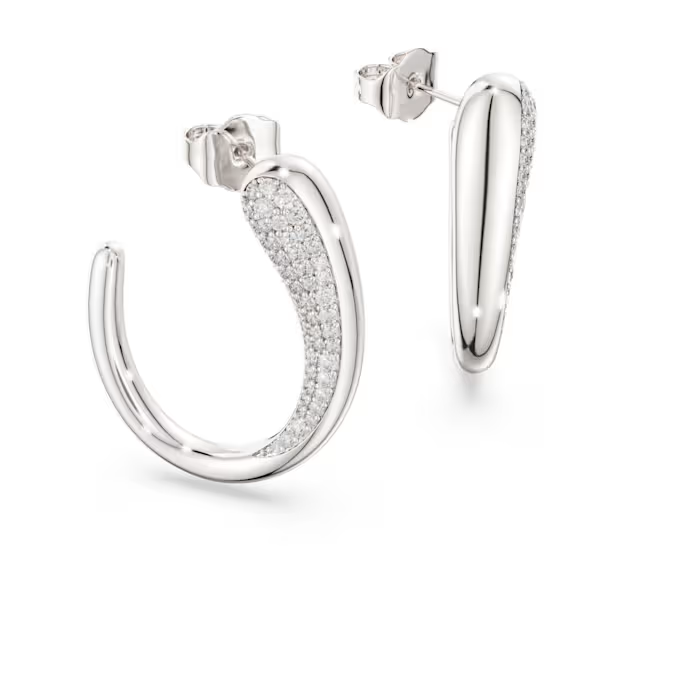 Classica hoop earrings Round cut, White, Sterling silver