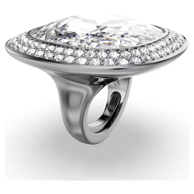 Una Angelic cocktail ring Cushion cut, White, Ruthenium plated