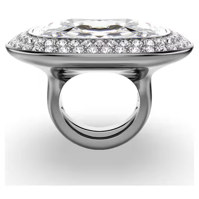 Una Angelic cocktail ring Cushion cut, White, Ruthenium plated