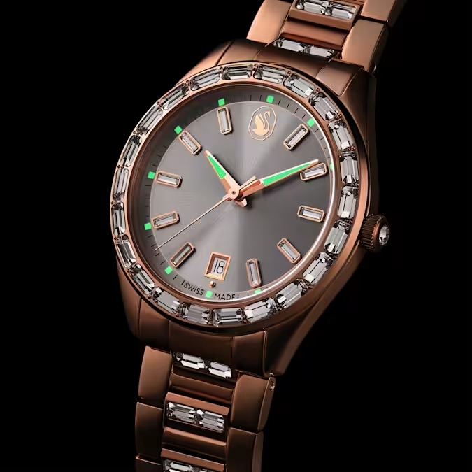 Matrix date watch Swiss Made, Metal bracelet, Rose gold tone, Rose gold-tone finish
