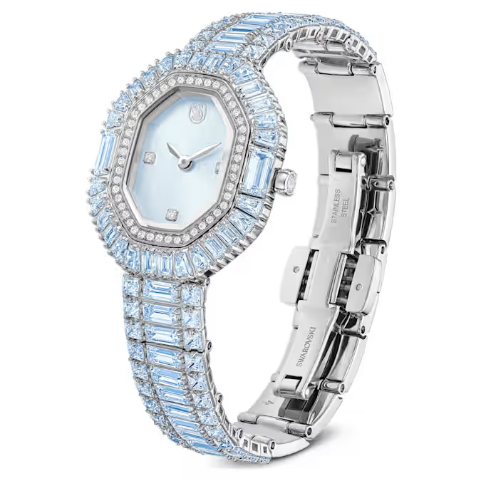 Matrix octagon watch Baguette cut, Metal bracelet, Blue, Stainless steel