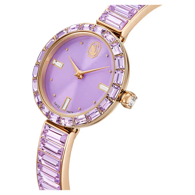Matrix bangle watch Swiss Made, Crystal bracelet, Purple, Champagne gold-tone finish