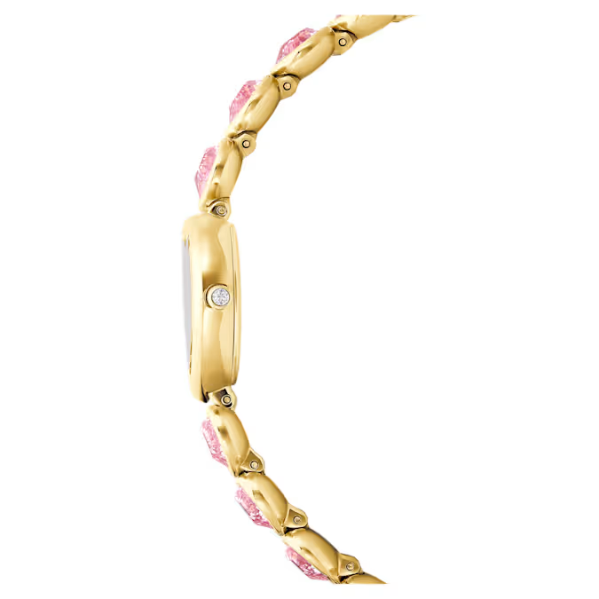 Idyllia Heart watch Crystal bracelet, Pink, Gold-tone finish