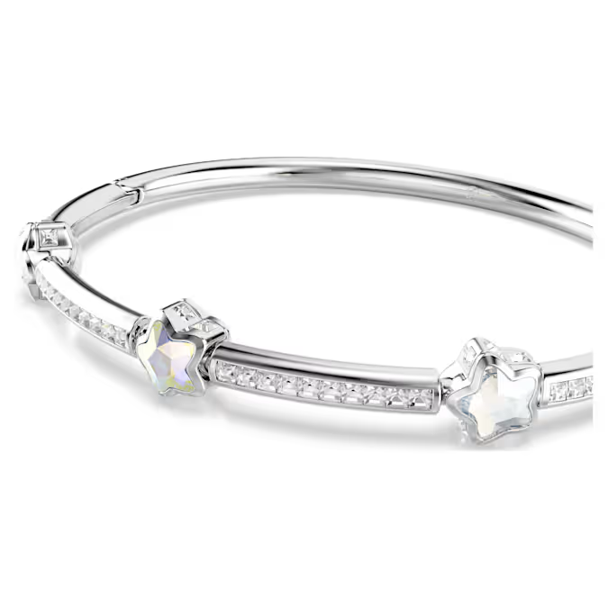 Chroma bangle Mixed cuts, Star, White, Rhodium plated