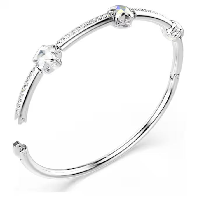 Chroma bangle Mixed cuts, Star, White, Rhodium plated