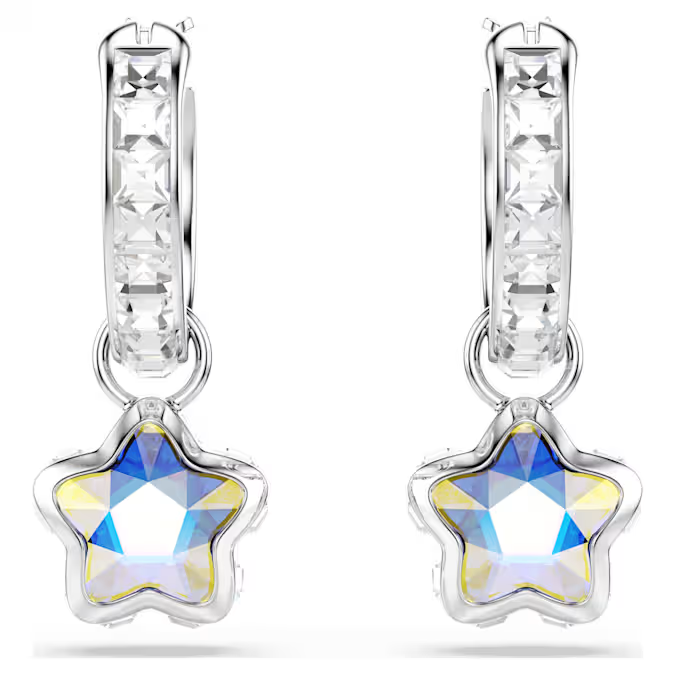 Chroma drop earrings Mixed cuts, Star, White, Rhodium plated