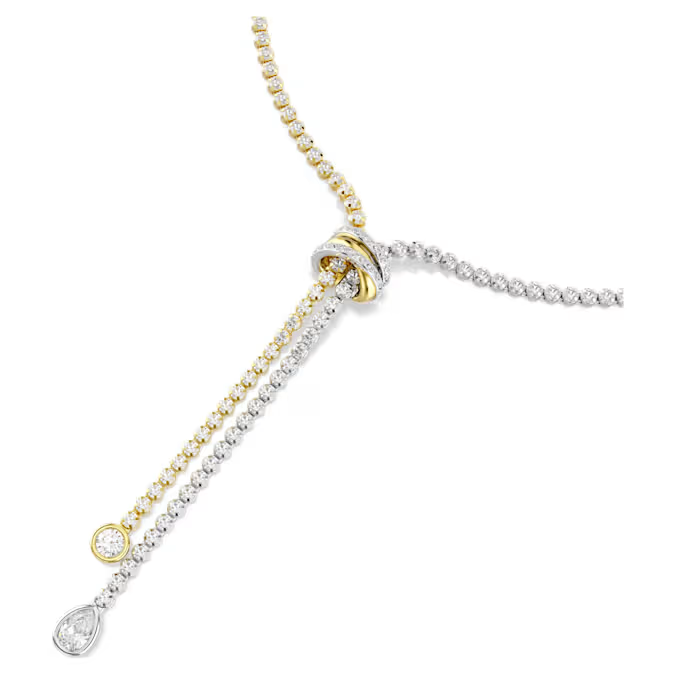 Hyperbola Y necklace Round cut, Knot, White, Mixed metal finish