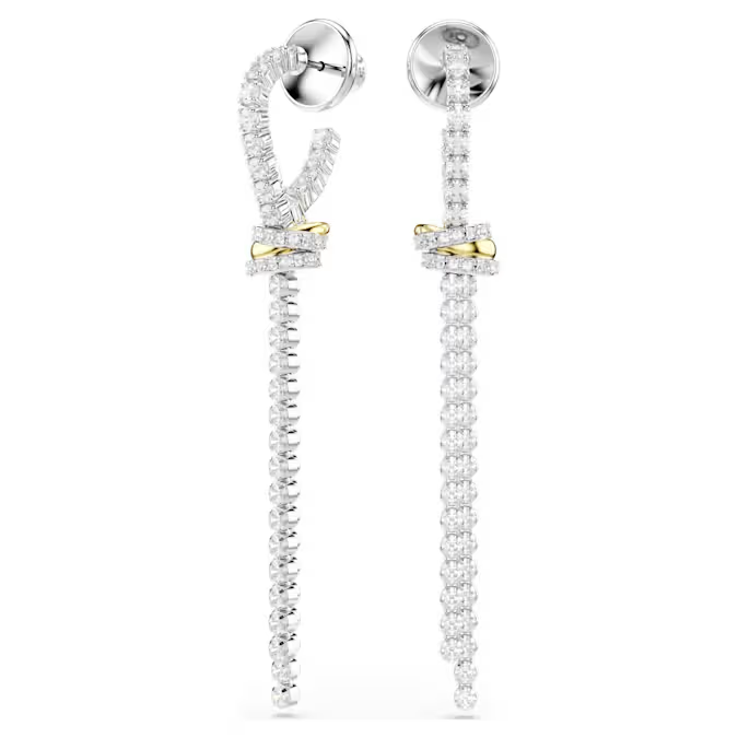 Hyperbola drop earrings Round cut, Knot, White, Mixed metal finish
